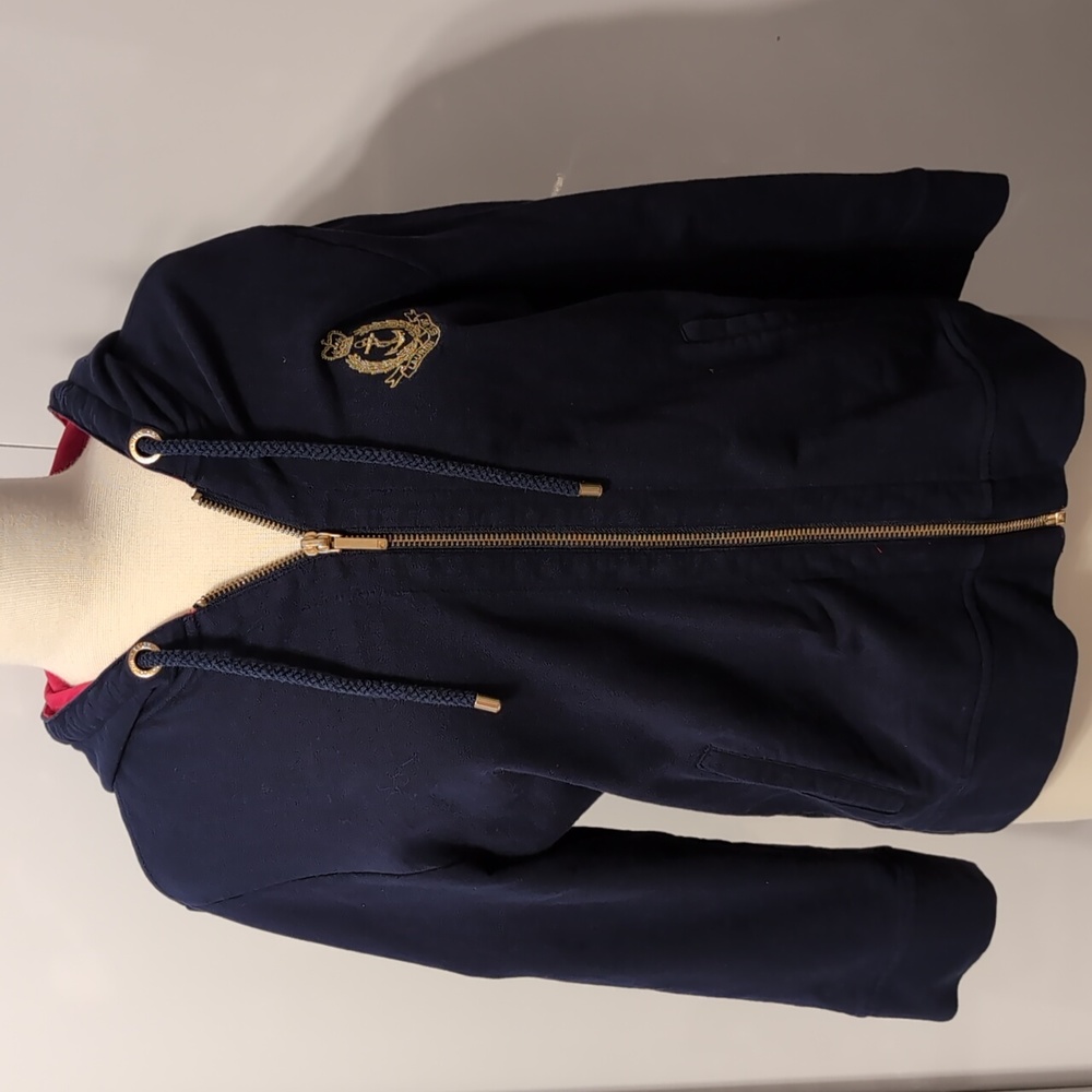 Lauren Ralph Lauren Women's Navy Blue Full Zip Hoodie with 3/4 Sleeves